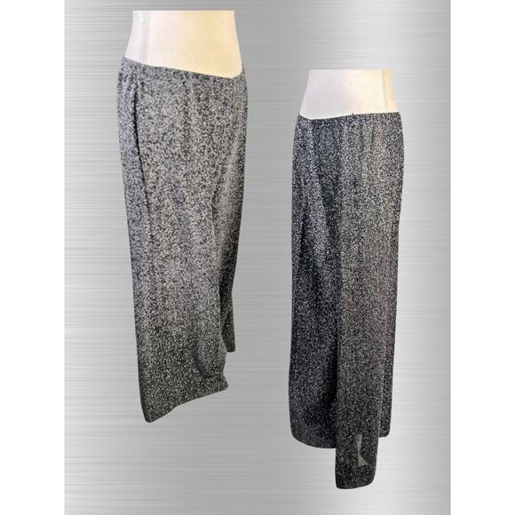 Vintage 70s Personal Black Silver Lurex Button Down Palazzo Pant Set L/XL - Picture 4 of 5